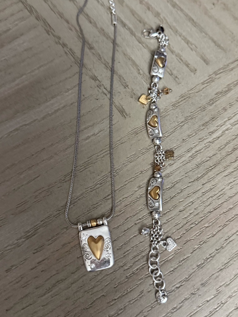 Brighton Remembrance Two -Tone Heart Pendant Necklace and Bracelet Gold Silver